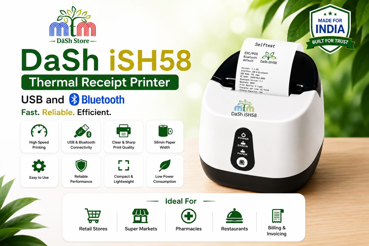 Dash iSH58 Thermal Receipt Printer | Dual Bluetooth & USB Connectivity | 58mm
