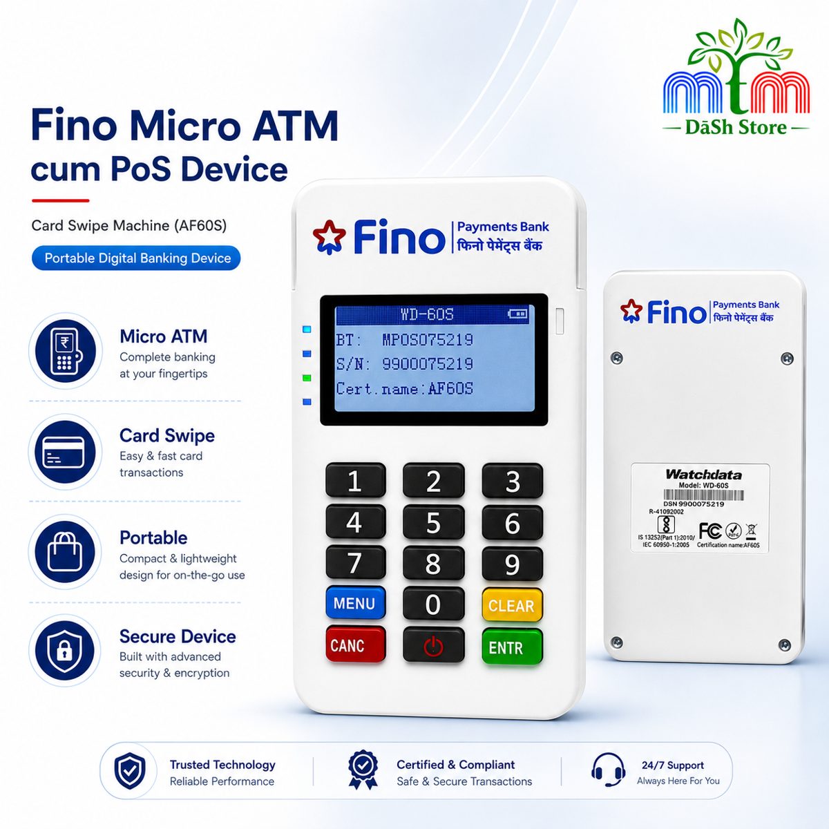 Fino Micro ATM cum PoS device Card Swipe Machine (AF60S)