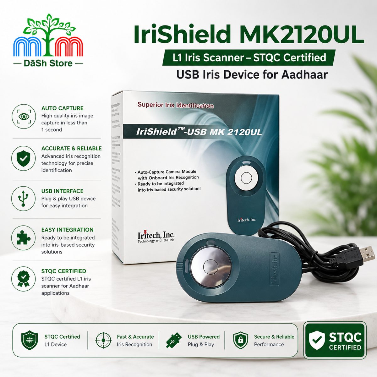 IriShield MK2120UL L1 Iris Scanner – STQC Certified USB Iris Device for Aadhaar
