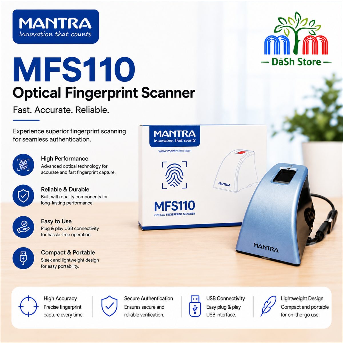 Mantra L1 MFS110 Biometric Fingerprint Scanner with RD Service for Aadhaar, Banking & eKYC