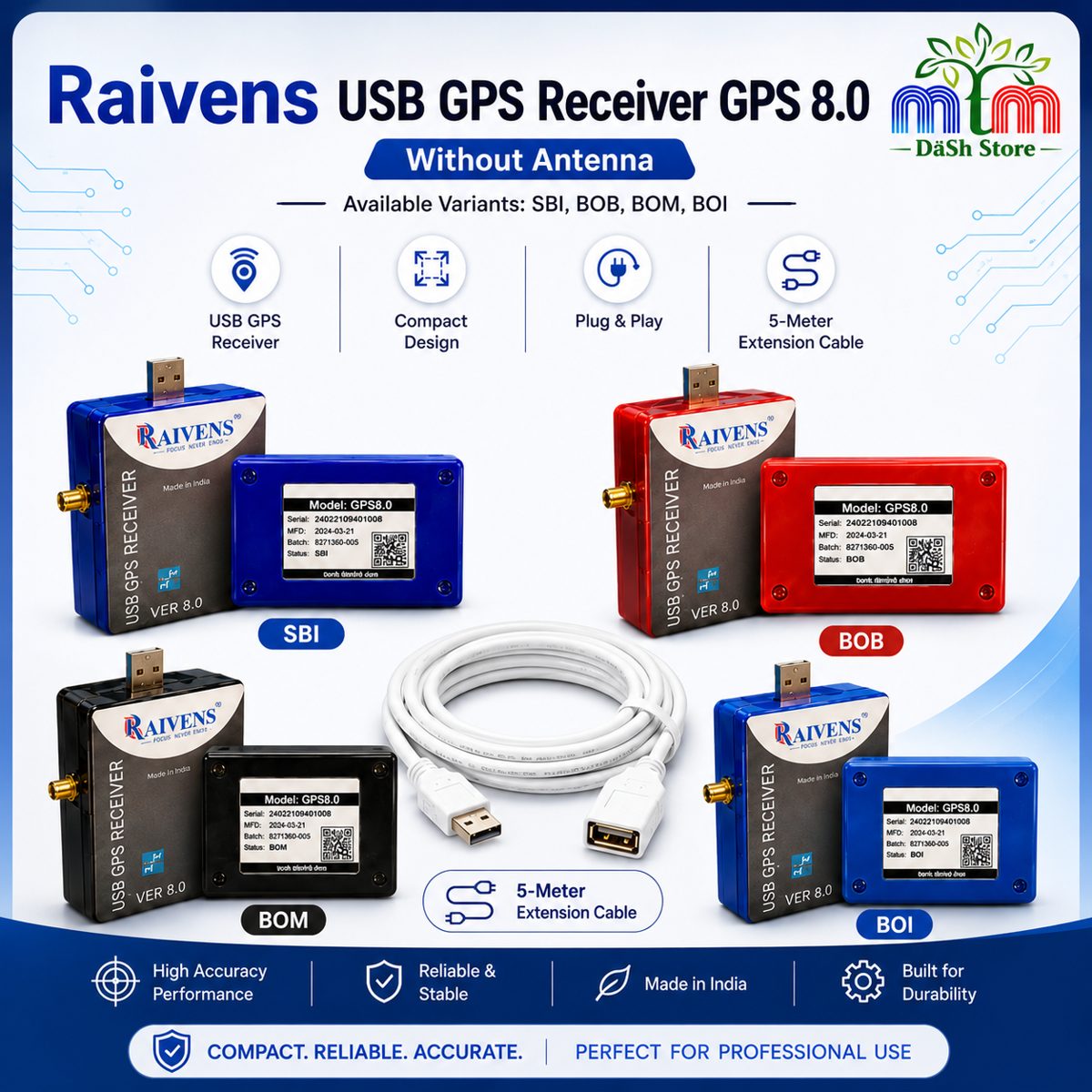 Raivens GPS 8.0 USB Receiver for Bank CSP, Aadhaar & Banking Geo-Tagging