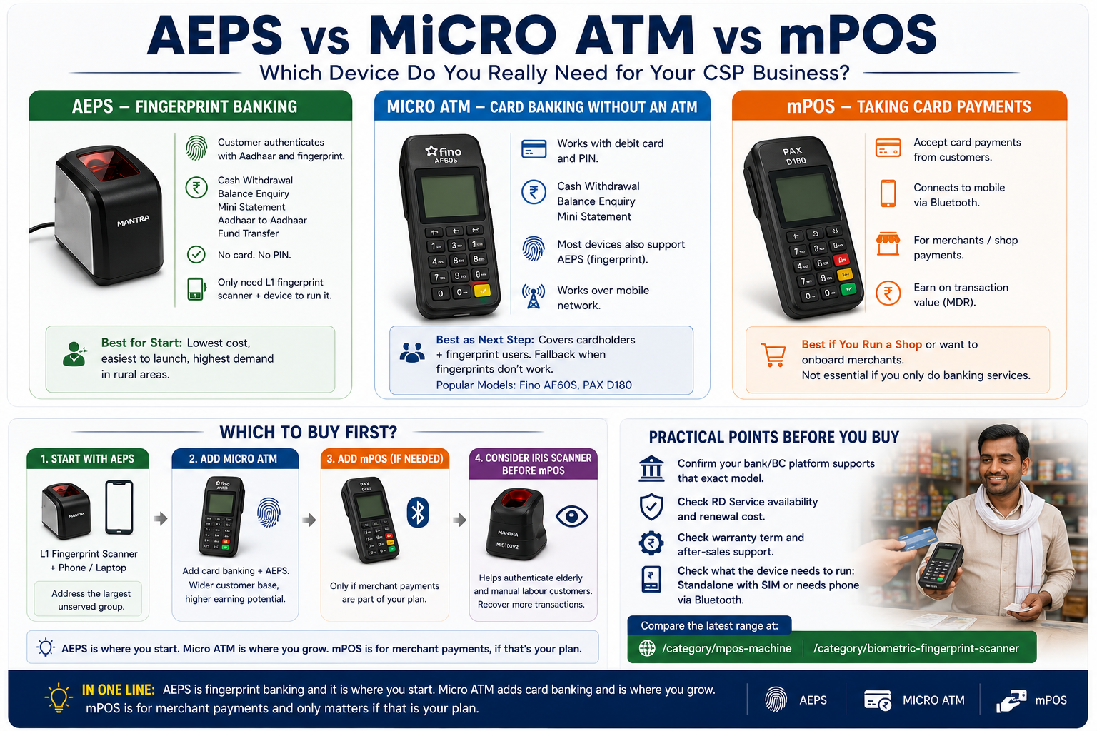 Micro ATM vs mPOS vs AEPS: Which Device for Your CSP